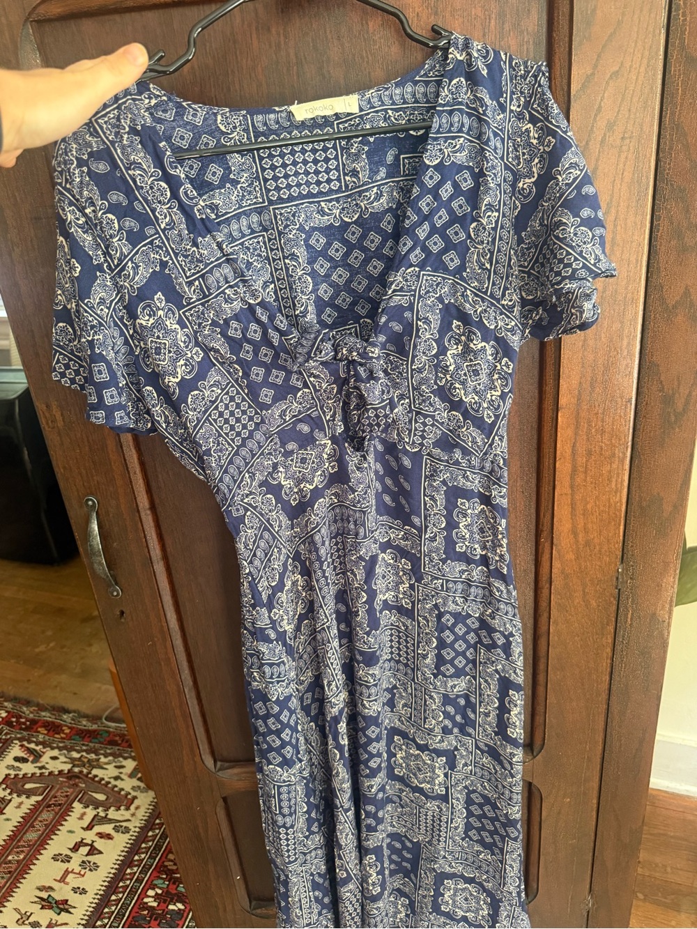 Navy Bandana Print Short-Sleeve Midi Dress